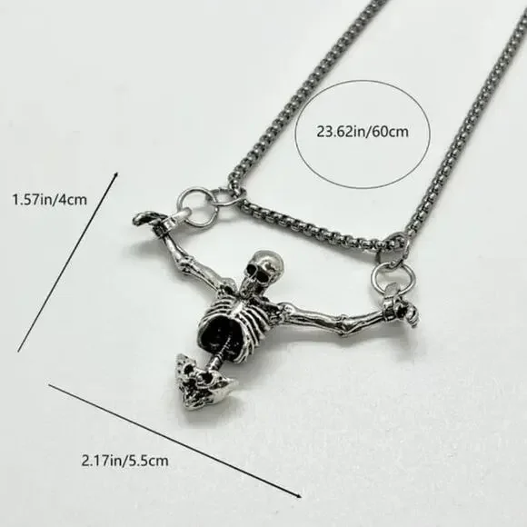Skeleton Necklace Skull Crossbones Halloween Cosplay Punk Rock Gothic Jewelry